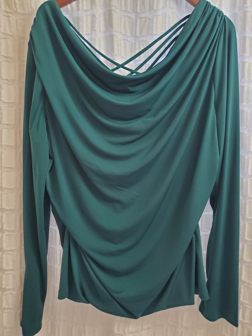 Teal Draped Long-Sleeve Blouse with Crisscross Back